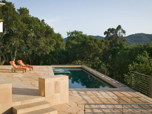 Patio and pool overlook view Woodland Terrace Kentfield, California