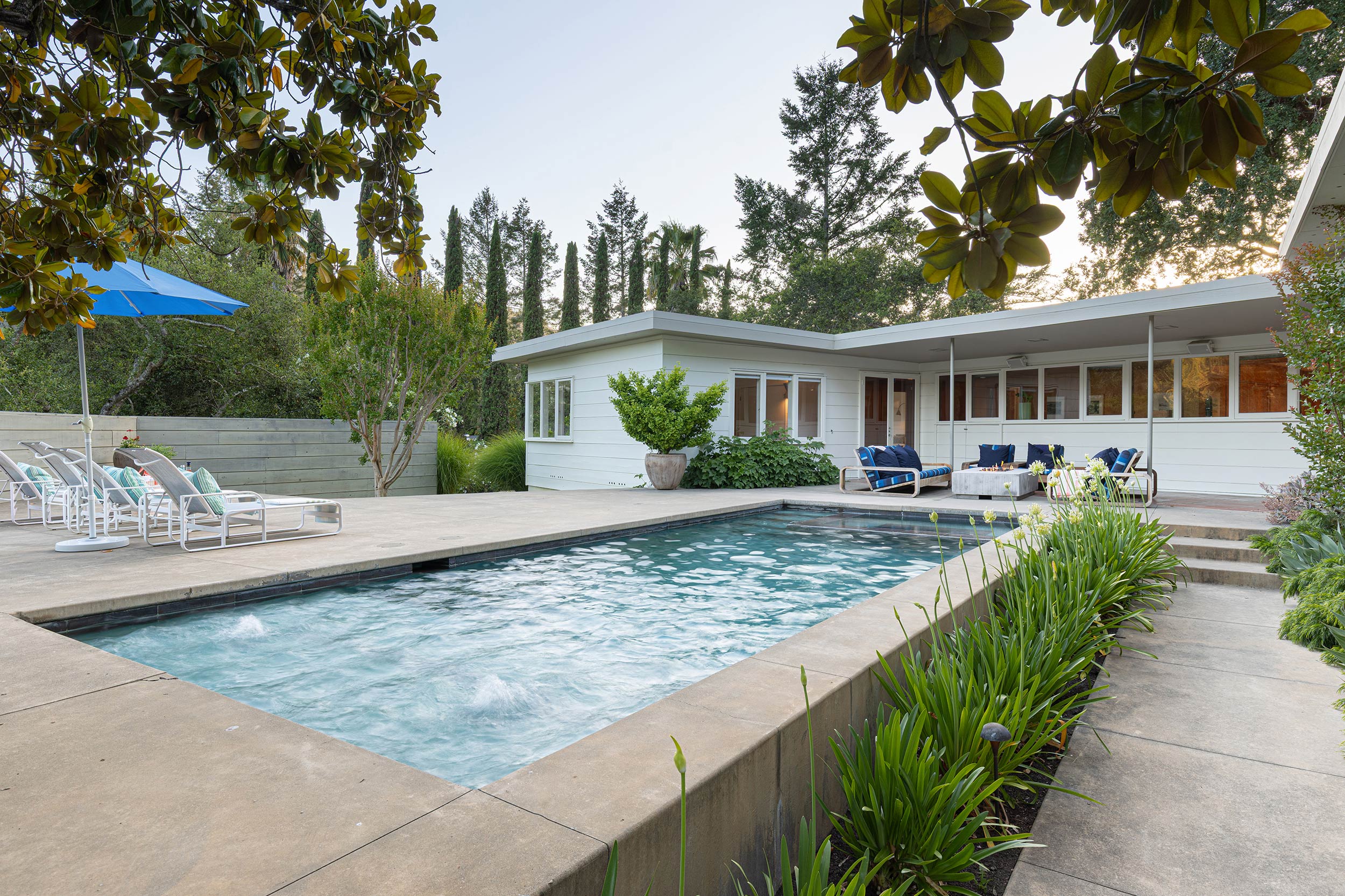 Modern Mid-century Forestville, CA pool area and walkway