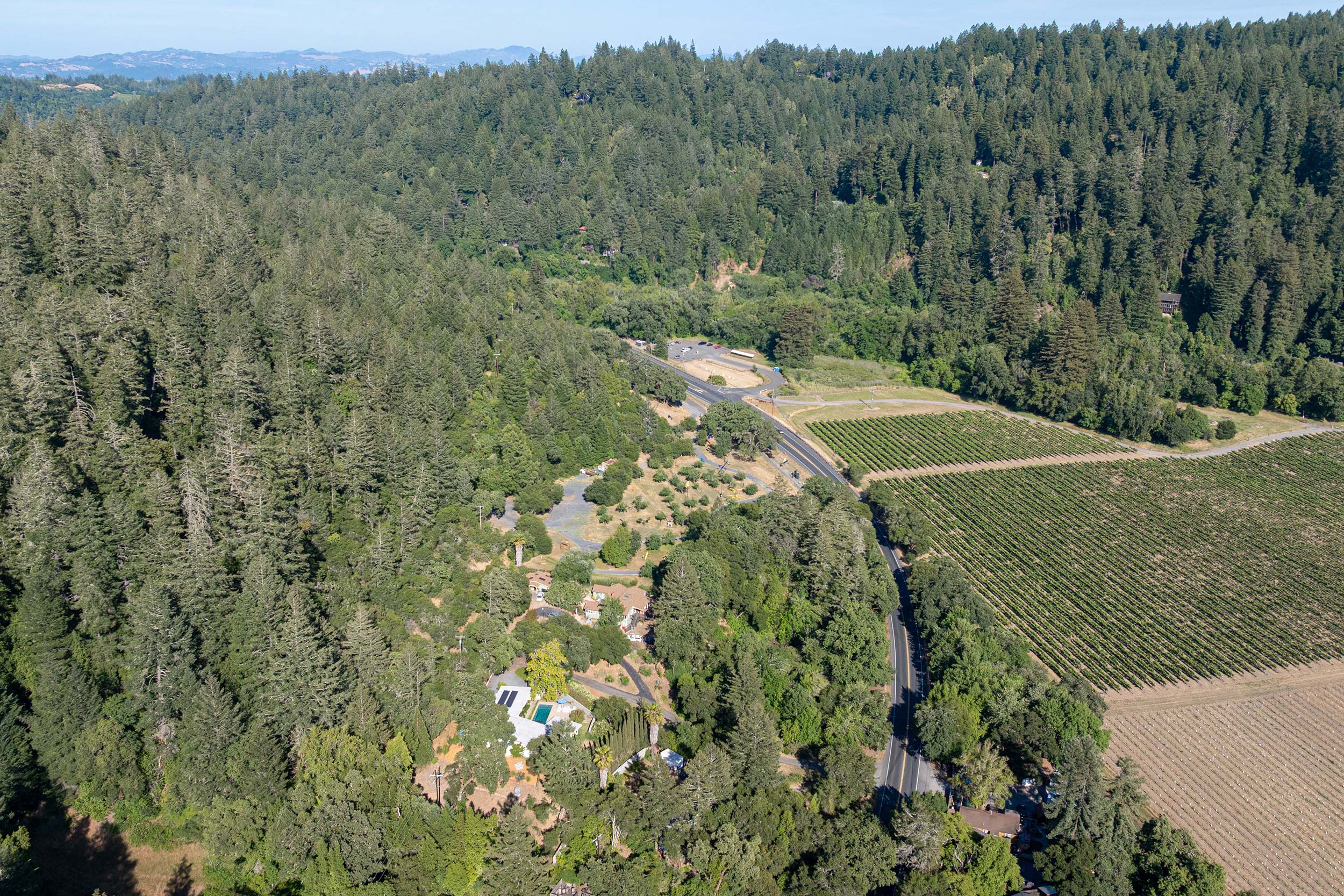 Modern Mid-century Forestville, CA aerial view of location